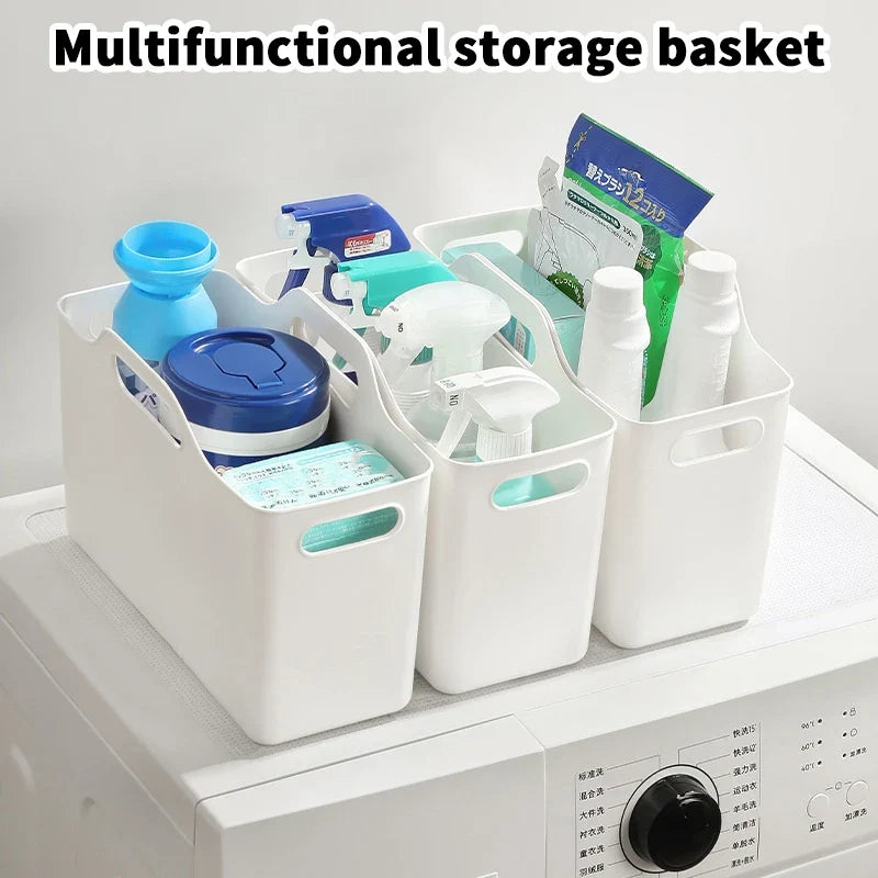 3Pcs With Handle Baskets, Multipurpose Storage Box, Ideal For Storing Cleaning Supplies Or Groceries In The Bathroom And Kitchen