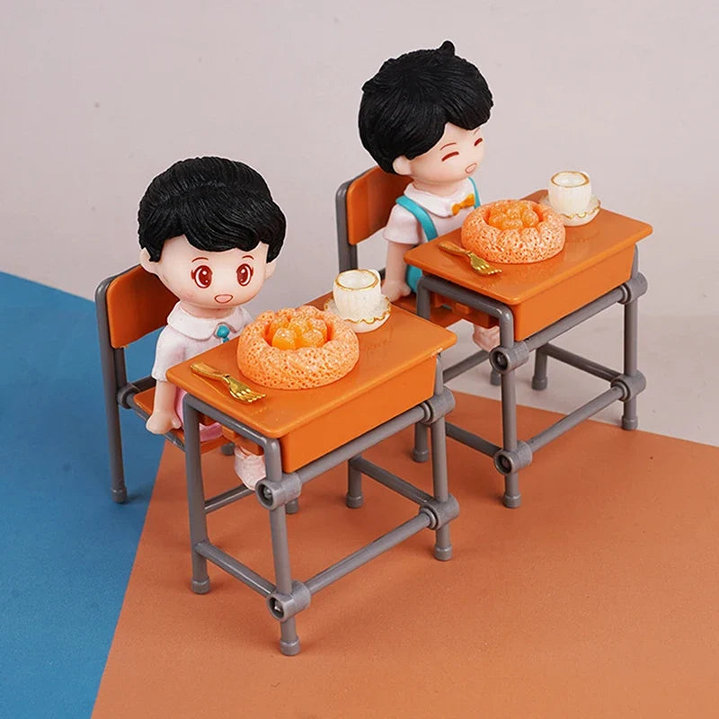 1 Set 1:12 Dollhouse Accessories Miniature Desks Chairs Model Classroom Decoration Toy Food Tableware Ornament