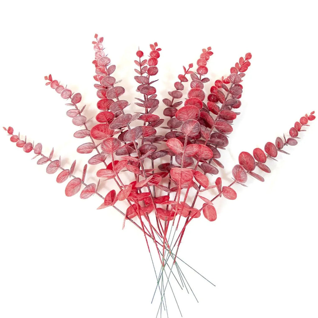 10pcs Artificial Eucalyptus Leaf Wedding Home Decoration Stem Eucalyptus Leaf Golden Green Wedding Decoration Fake Plant Leaves