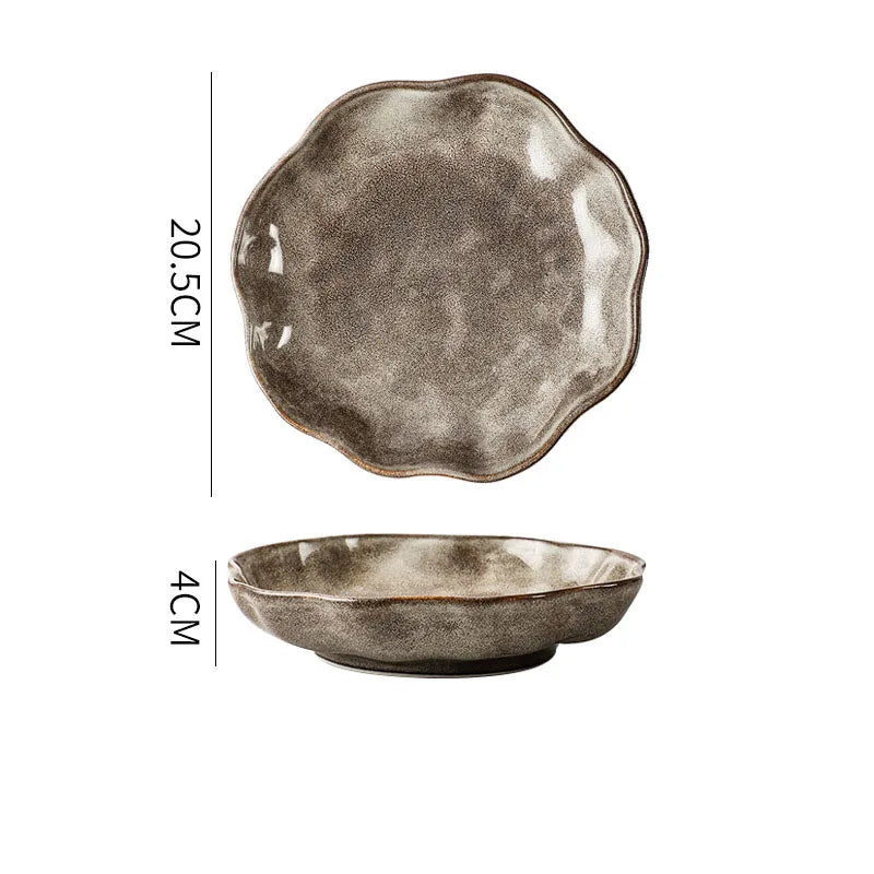 Creative Ceramic Plate Set French Irregular Decor Fruit Salad Dish Modern Hammer Texture Desktop Dinner Set Plates and Dishes