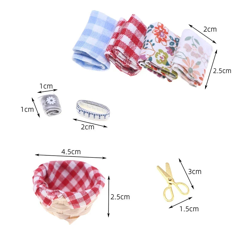1/12 Dollhouse Simulation Mini Woven Fabric Basket Dollhouse Sewing Scene Decoration Accessories Dolls House Photo Props
