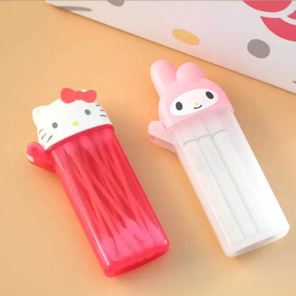 Kawaii Hello Kitty Sanrio Storage Box Anime My Melody Toothpick Cosmetic Swab Storage Box Portable Travel Mini Container Gifts
