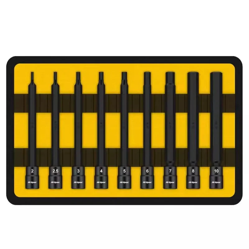 High Spec 1/4" Hexagon Socket Bit 9pcs Impact Allen Key Tool Power Hex Wrench Head SetInner Hexagonal Sleeve Screwdriver Bits