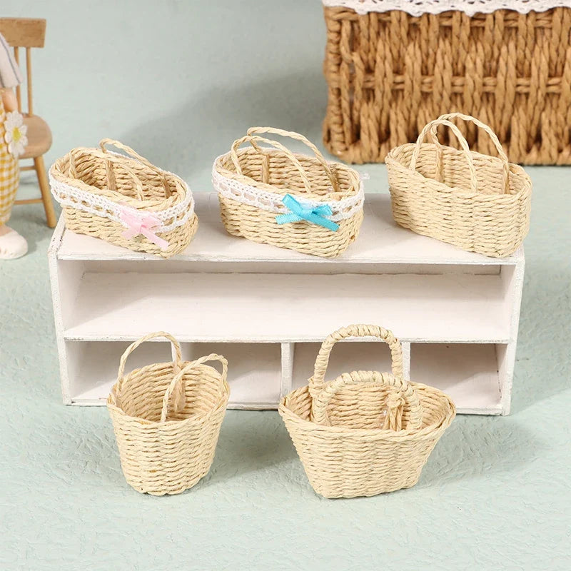 1Pcs Mini 1/12 Cute Dollhouse Rattan Frame Hand-woven Vegetable Food Storage Basket Dolls Miniature Decoration