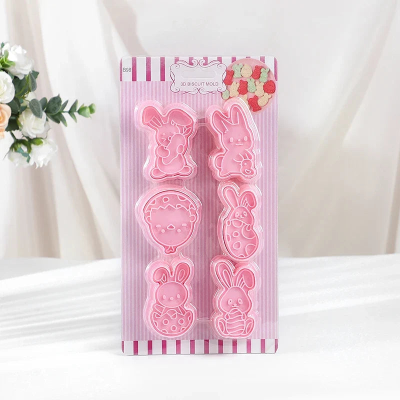 6pcs/Set Easter Bunny Cookie Cutters Kitchen Fondant Molds Cartoon Rabbit Eggs Easter Party Baking Decoration Pastry Accessories