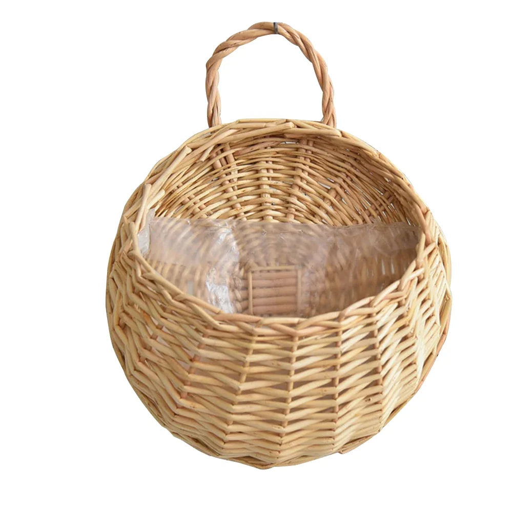 Hand Made Wicker Rattan Flower Planter Wall Hanging Wicker Rattam Basket Garden Vine Pot Plants Holder Garden Pots Wall Planter