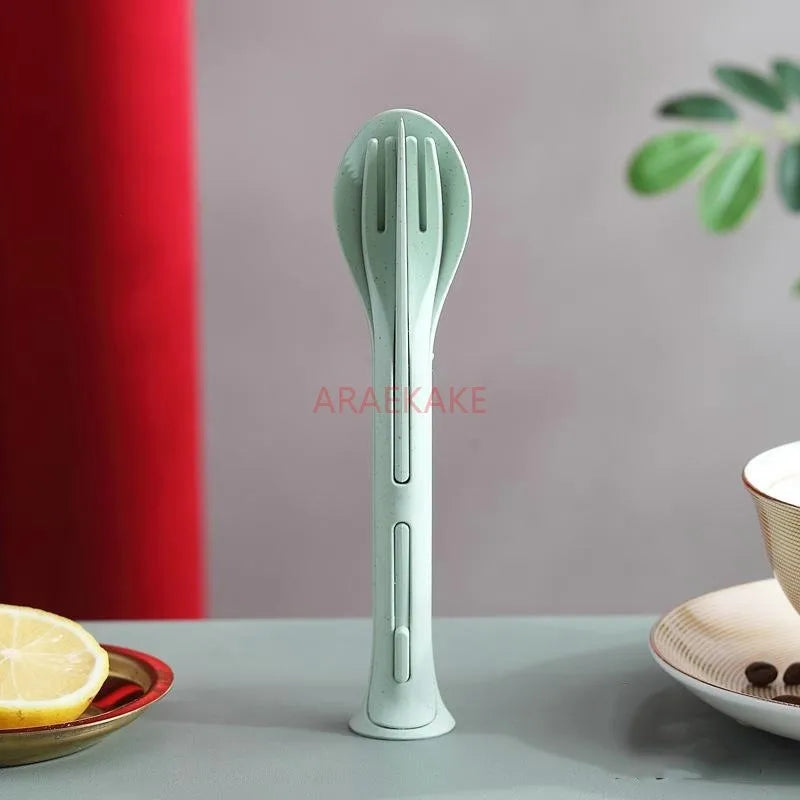 Wheat straw three in one portable children's knife, fork, spoon, family plastic spoon, wheat Western tableware set