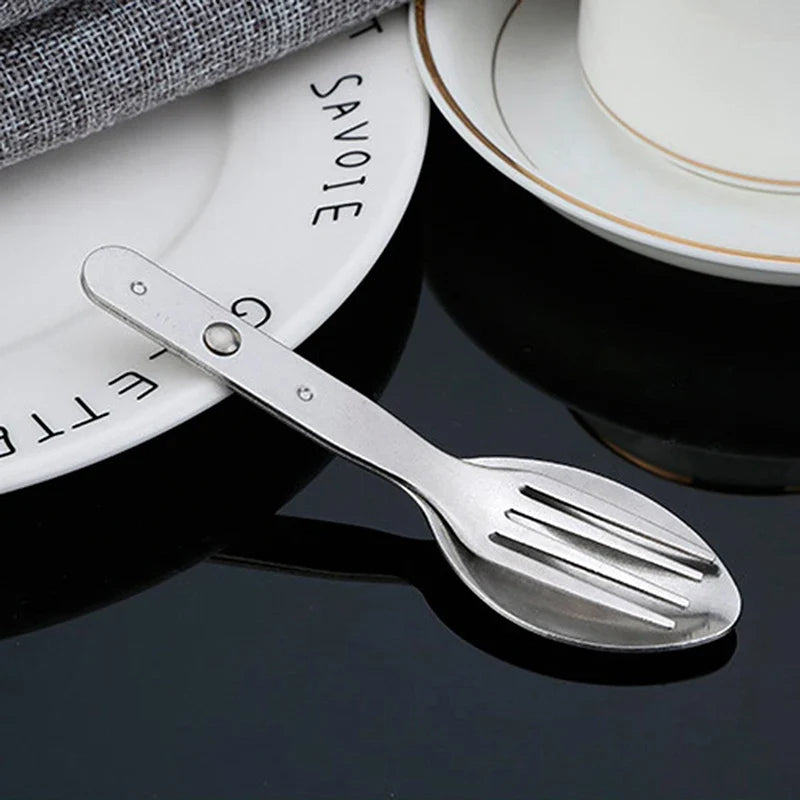 New 2-in-1 Fork Dessert Spoon Cutlery Set For Outdoor Camping And Picnics Portable Durable Stainless Steel Mini Fork Spoon
