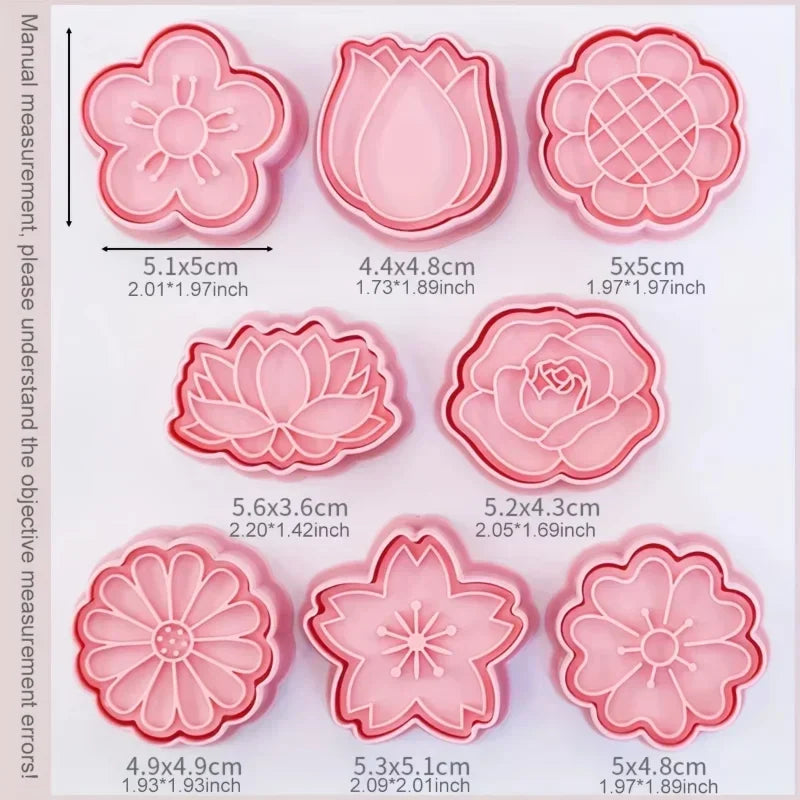 Flower Cookie Cutters Set Cutter Mold Plastic Pink Cookie Cutters For Home Kitchen Sunflower Rose Fondant Biscuit Baking Tool