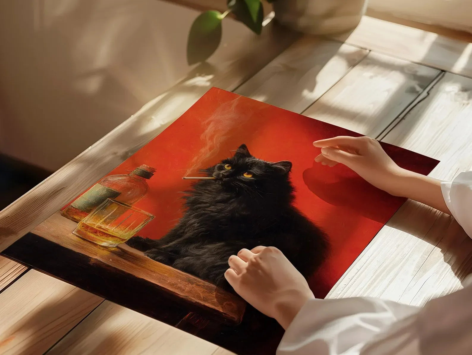 Black Cat Smoking a Cigarette Poster, Vintage Print, Whimsical Wall Art, Funny Animal Art, Poster for Bar Cart, Quirky Kitchen W