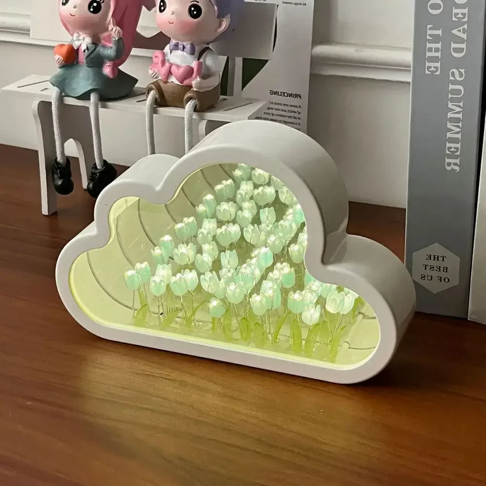 LED Night Light Handmade DIY Material package Tulip Flower Sea Atmosphere Lamp Mirror Table Lamp Bedroom Decor Lights