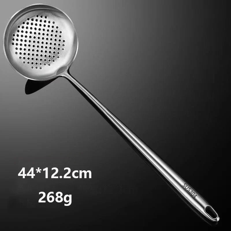 Thickened 304 stainless steel anti-scald spatula set, cooking spatula, kitchenware, household woks, soup spoons, strainers