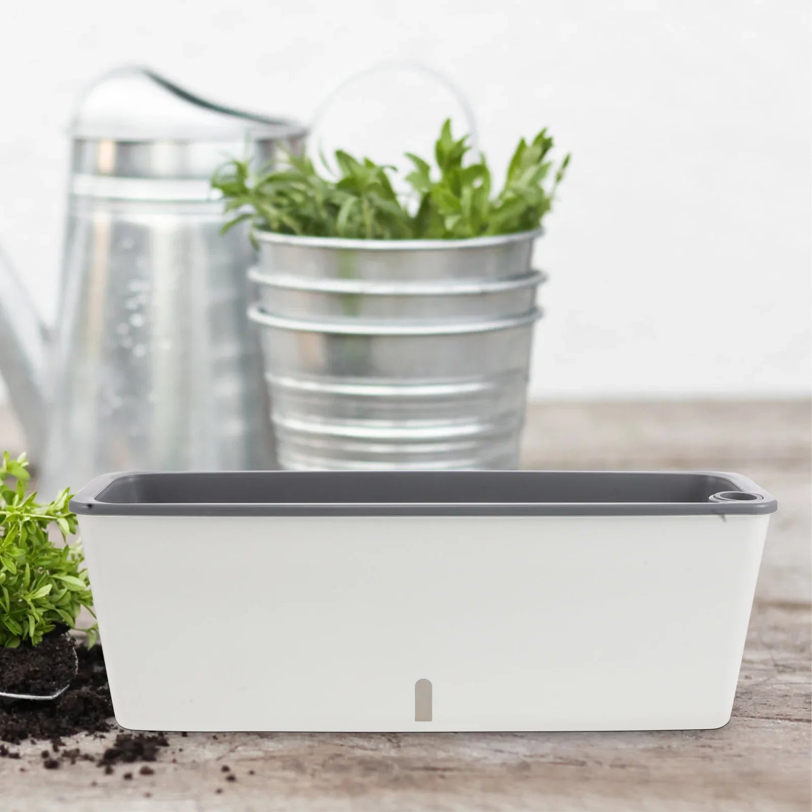 Plastic Rectangular Window Planter Pot Water Storage Balcony Windowsill Gardening Vegetable Herb Flower Plastic Planter Box