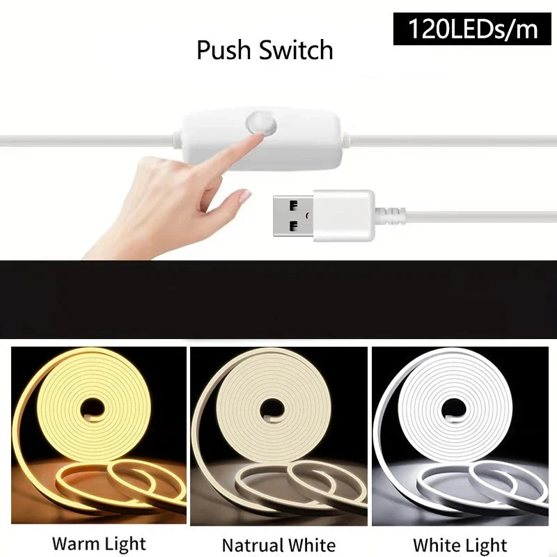 Neon LED Light Strip USB 5V Waterproof Flexible Rope with Motion Sensor Switch Room Decoration TV Backlight Gaming Setup Decor