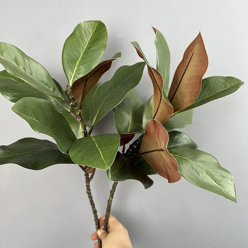 2pcs Artificial Flowers Magnolia Leaf Green Plants Plastic Simulation Magnolias Leaves Plant Floral Home Balcony Decoration