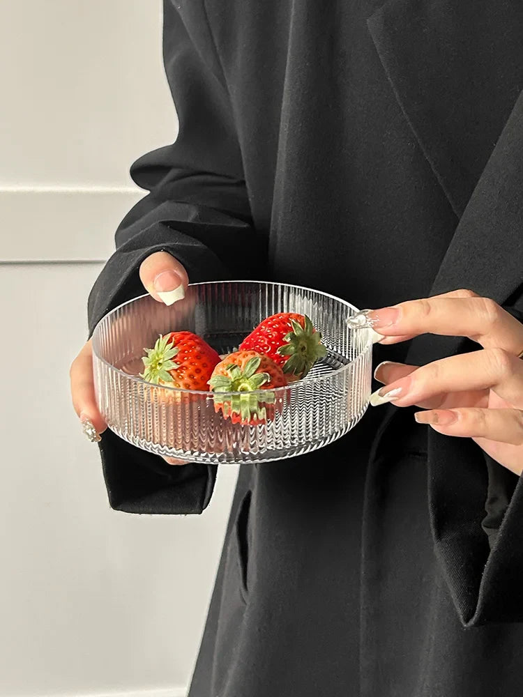 Simple European Striped Glass Salad Bowl Dessert Bowl Household Fruit Ice Cream Bowl Transparency Tableware