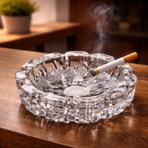Crystal Glass Round Ashtray Heavy Duty Smoking Cigarette Holde