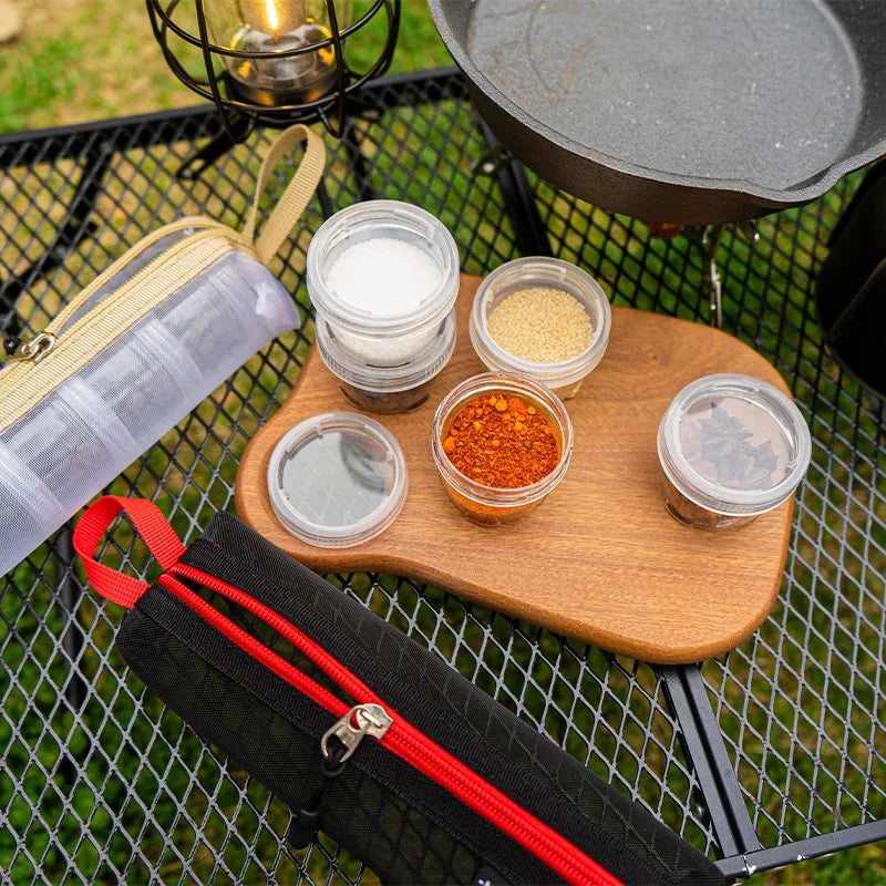 NOBANA Portable Travel Camping Spice Kit Container Bag with 5 Clear Seasoning Bottles Travel Spice Holder Condiment ContainerSet