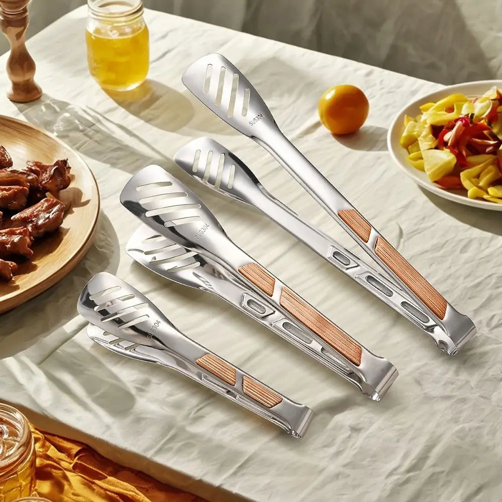Kitchen Gadgets 304 Stainless Steel BBQ Tongs 8-12inch Long Handle Food Tongs Non-Slip Cooking Tools