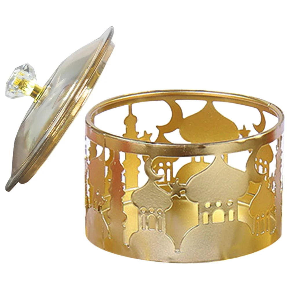 Golden Metal Snack Tray Dessert Serving Plate Ramadan Candy Tray Eid Food Container Dry Fruit Holder Kitchen Dining Bar Home