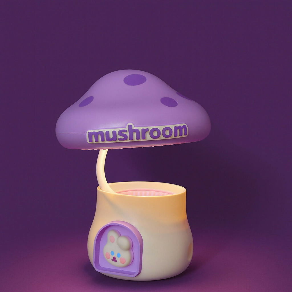 Mushroom LED Desk Lamp with Pencil Sharpener & USB Charging (Color may vary)