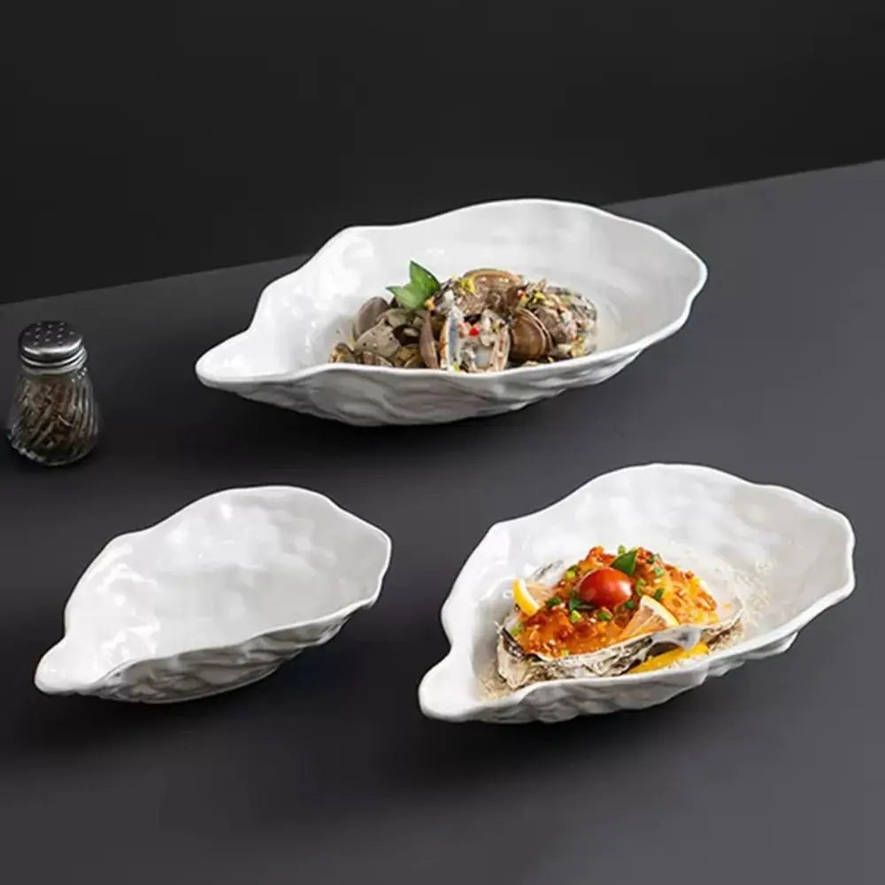 Kitchen Organizer Ceramic Sashimi Plate Creative Oyster Shell Shape Salad Plate Multi-Function Reusable Storage Dish Dinner