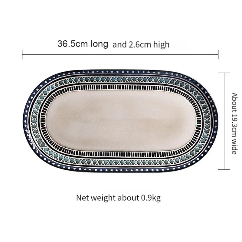 Moroccan Ceramic Tableware Set Bohemian plate set dinnerware Porcelain Round Bowl Oval Plate and mug