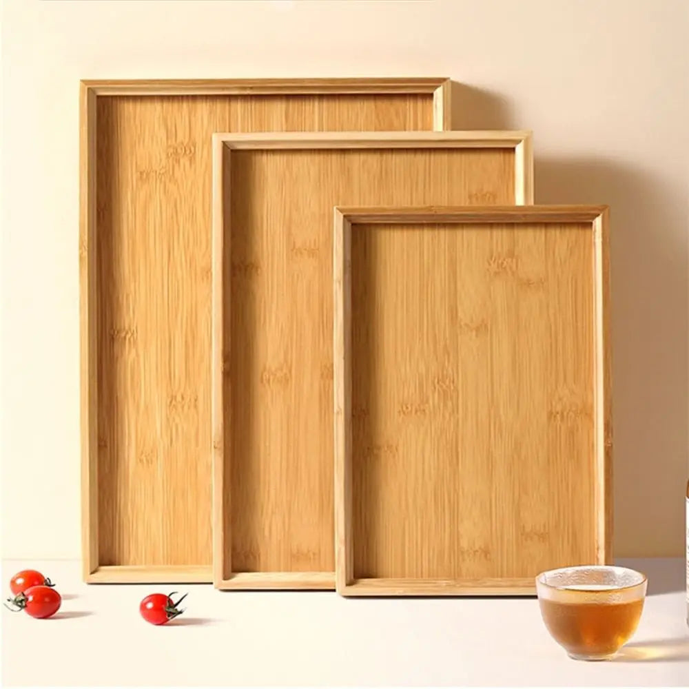 Rectangular Bamboo Tray Solid Color Household Dinner Plates Kitchen Accessories Wooden Fruit Snack Plates
