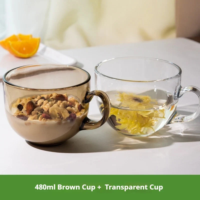 480ml Transparent Creative Glass Coffee Tea Mug Drinks Dessert Breakfast Milk Cup Glass Mugs Handle Drinkware With Cup Lid Spoon