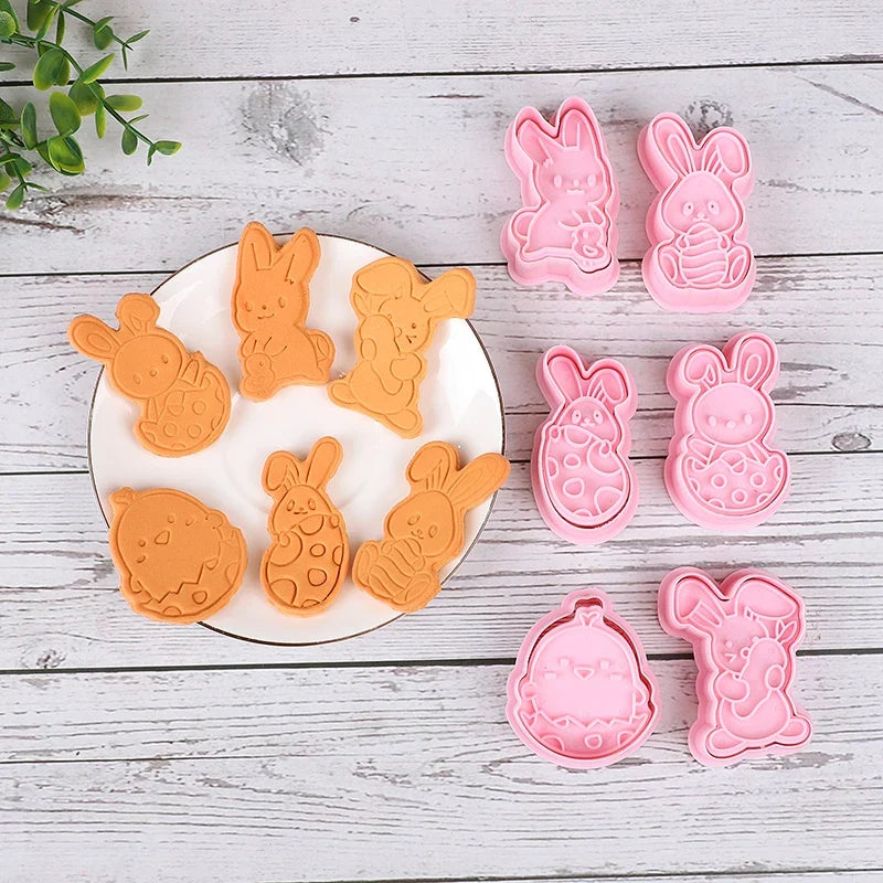 6pcs/Set Easter Bunny Cookie Cutters Kitchen Fondant Molds Cartoon Rabbit Eggs Easter Party Baking Decoration Pastry Accessories