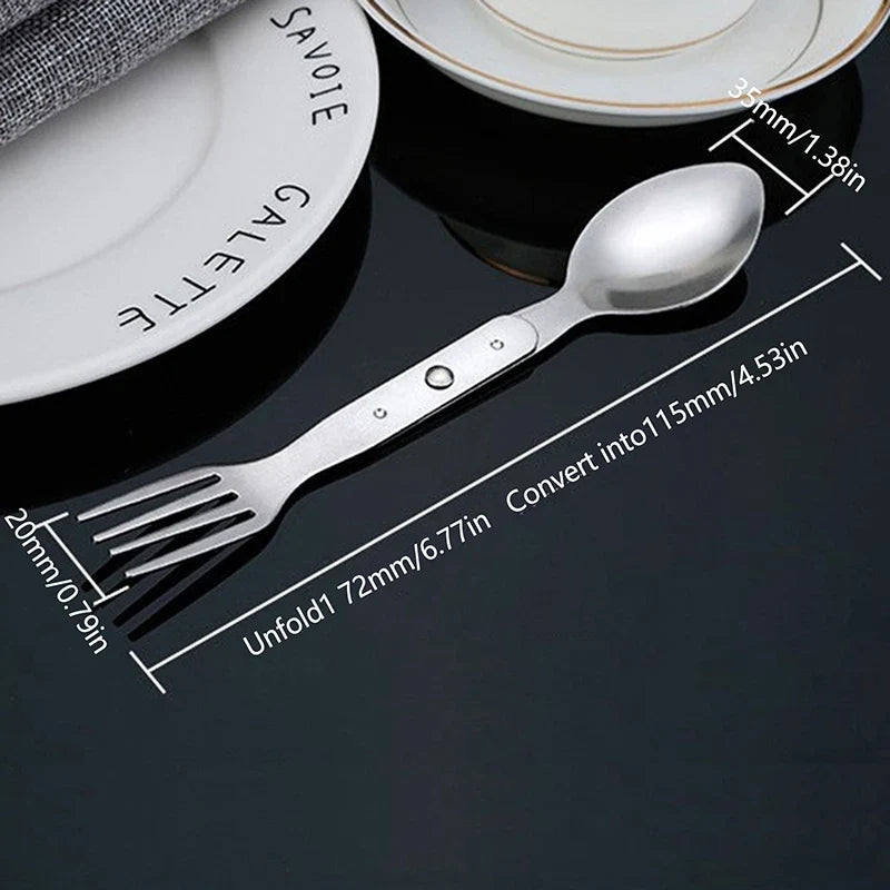 New 2-in-1 Fork Dessert Spoon Cutlery Set For Outdoor Camping And Picnics Portable Durable Stainless Steel Mini Fork Spoon