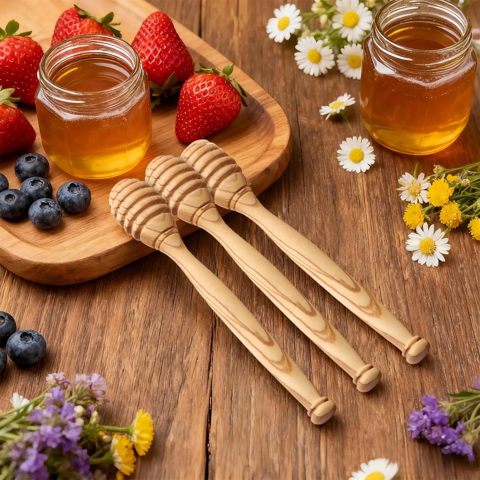 Honey Dipper Wood Natural Honey Wand Kitchen Serveware For Sandwich Lunch Holiday Winter Candy Pancake Halloween House Fall Food