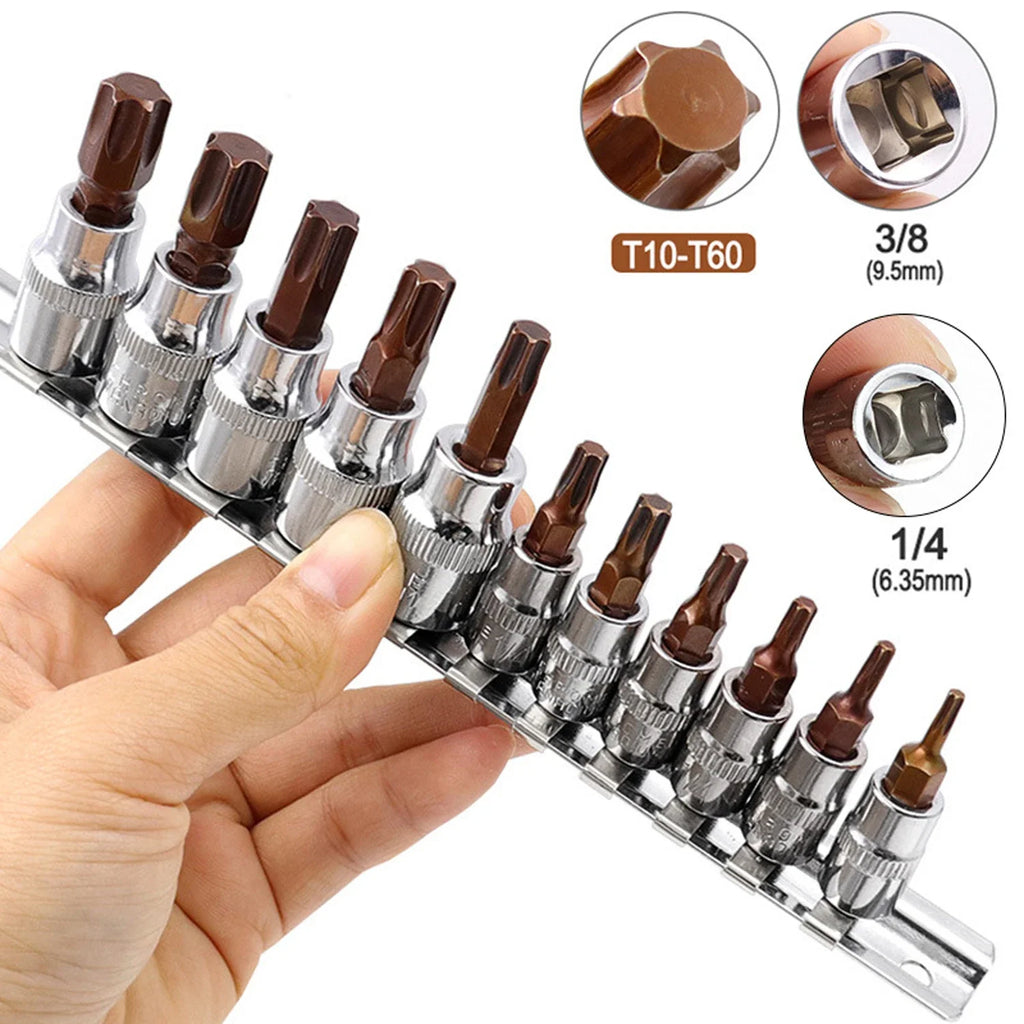 Torx Hex Screwdriver Bits Set 1/4 3/8 Inch Impact Drive Socket T10-T60 H2.5-H14
