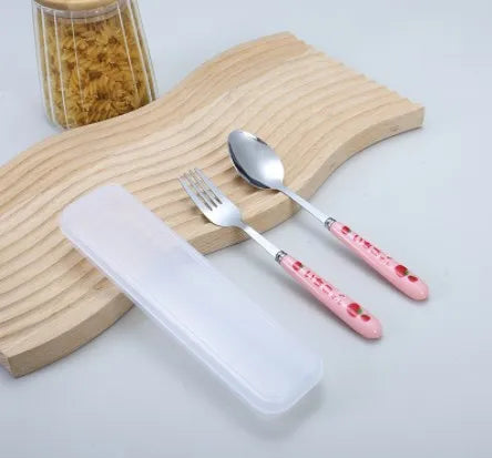 Portable Chopstick Fork Spoon With Storage Box Stainless Steel Cutlery Suit Knife Travel Tableware Set Camping Cutlery Gift Box
