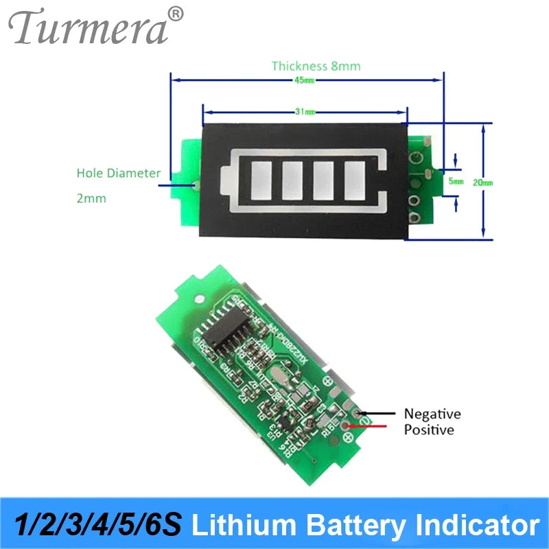 Turmera Battery Indicator LED Display 1S 4.2V 2S 8.4V 3S 10.8V 4S 14.4V 5S 18V 6S 25V 12V 24V 36V 48V for Screwdriver Drills Use