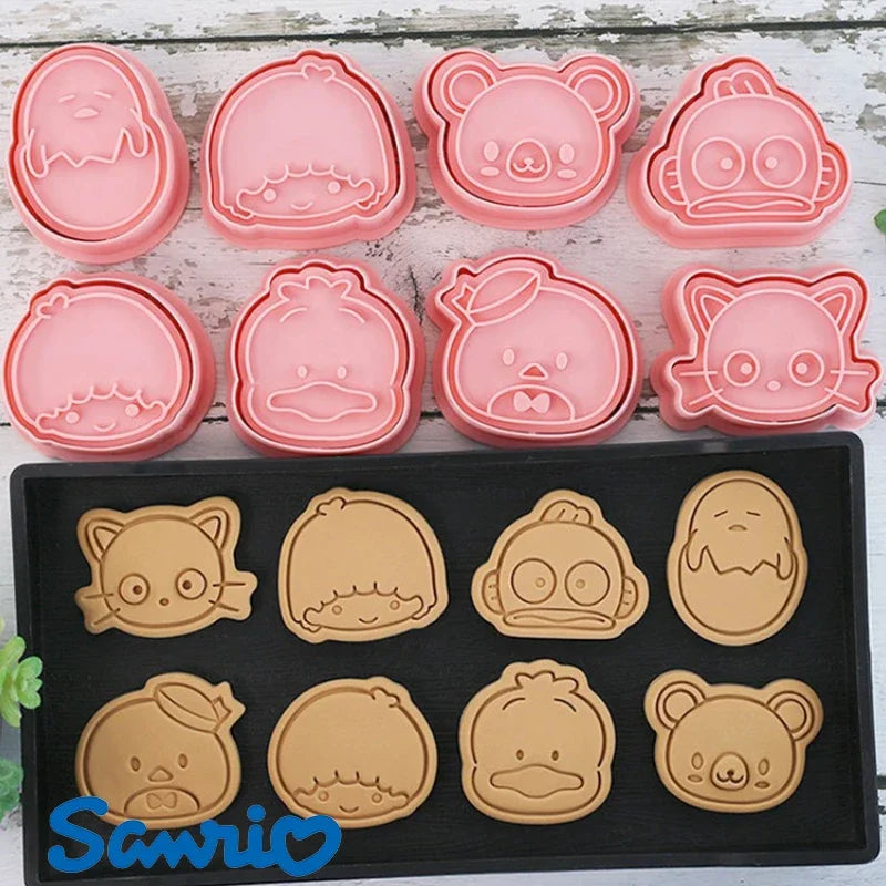 8pcs Sanrio Hangyodon Cookie Molds Cutters 3D Flower Shape Plastic Pressable Biscuit Mold Cartoon Cookie Stamp Kitchen Baking