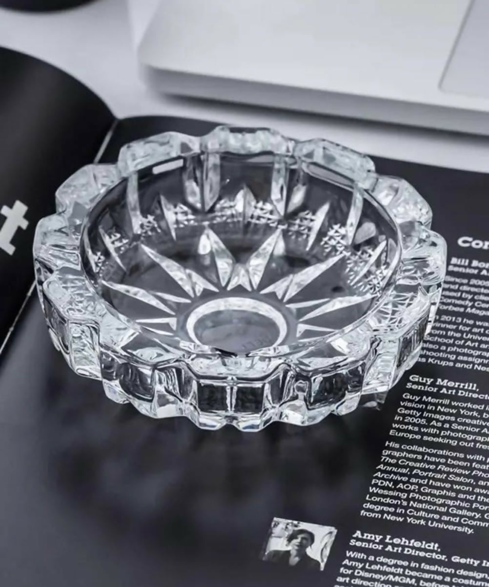 Crystal Glass Round Ashtray Heavy Duty Smoking Cigarette Holde
