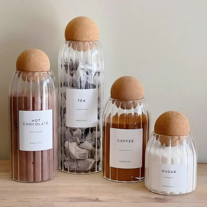 Glass Storage Jars with Airtight Wooden Lids Modern Pantry Containers for Coffee Tea Sugar Spices Kitchen Counter Jars