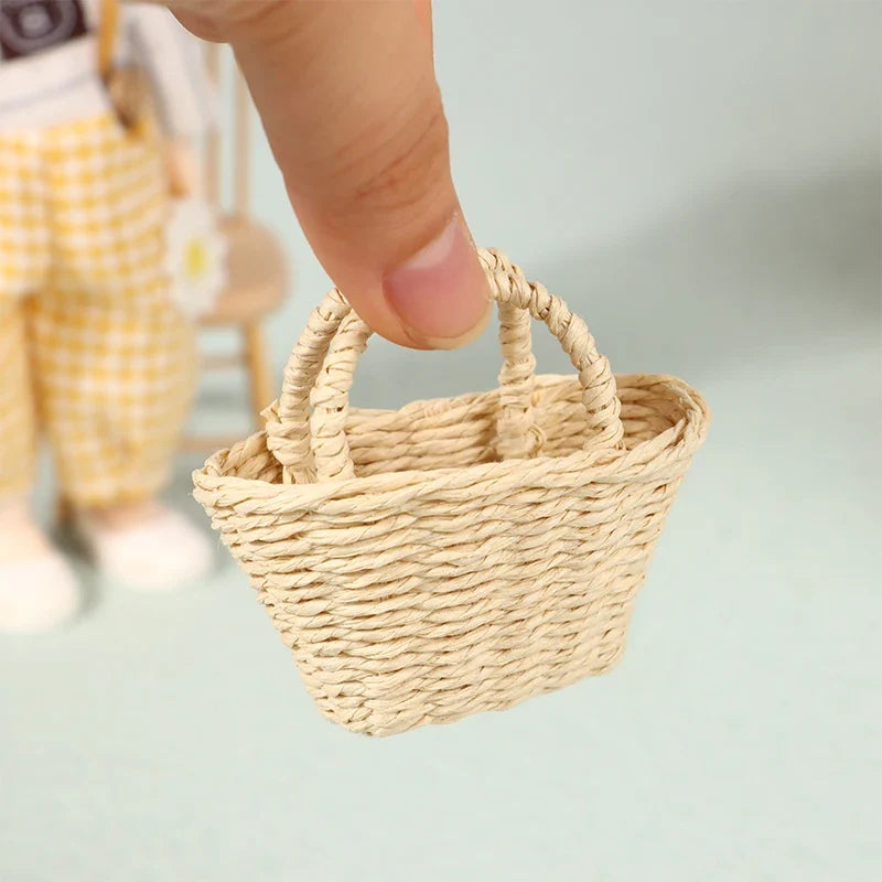 1Pcs Mini 1/12 Cute Dollhouse Rattan Frame Hand-woven Vegetable Food Storage Basket Dolls Miniature Decoration
