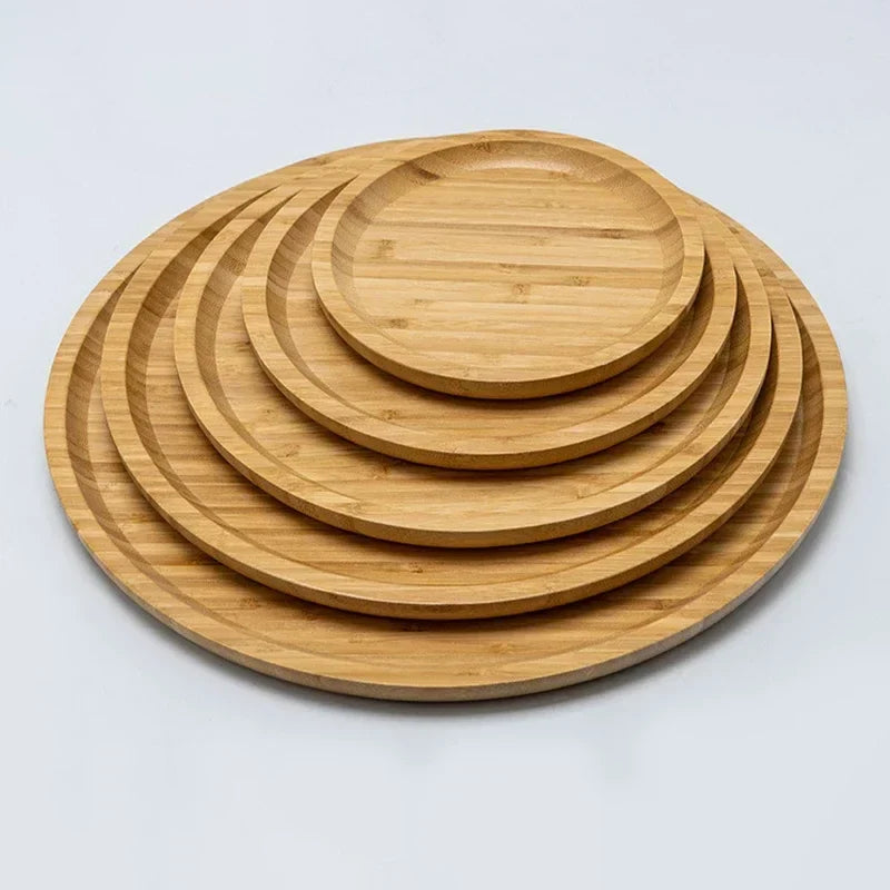 Square and Round Bamboo Storage Tray for Home Use, Tea Coffee Cup Tray Breakfast Dinner Plate Bread Fruit Cake Food Serving Tray