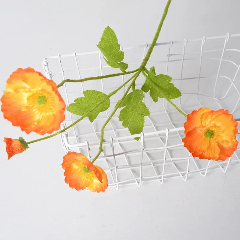 4 Head Artificial Flowers Poppy Silk Flowers  Party Wedding Bridal Bouquet Decoration Garden Decoration Outdoor