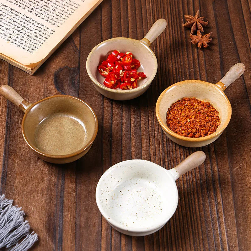 Anti-scald Ceramics Handle Sauce Dish Cute Tableware Soy Vinegar Seasoning Spice Dispenser Cooking Source Container Kitchenware