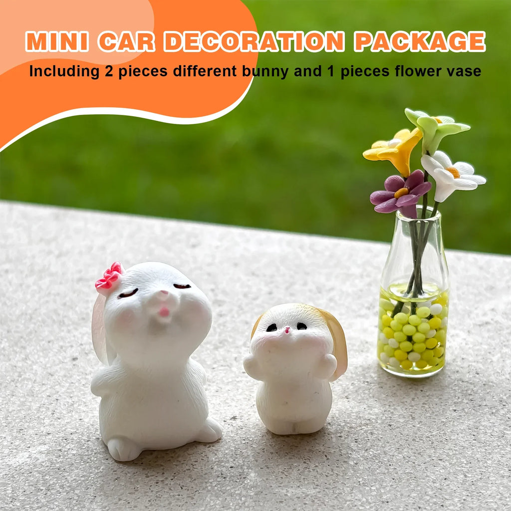 Cute Mini Bunny and Daisy Flower Vase Car Ornaments Funny Dashboard Decorations Kawaii Car Interior Accessories for Women Gifts