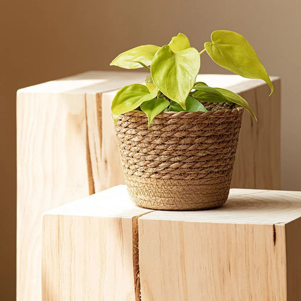 Straw Weaving Flower Plant Pot Wicker Basket Rattan Flower pot Storage Basket Garden Handmade Woven Planter Pots For Plants
