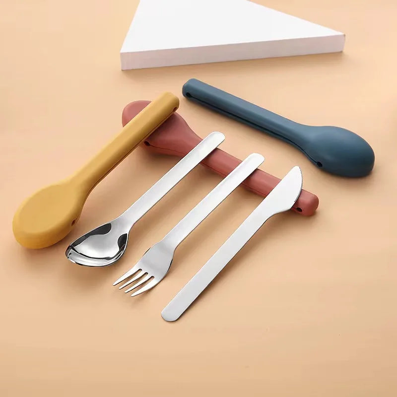 3-Piece Portable Flatware Pocket Utensils Set  Fork Spoon Knife Set with Case for Lunch Travel Camping School Work Picnics