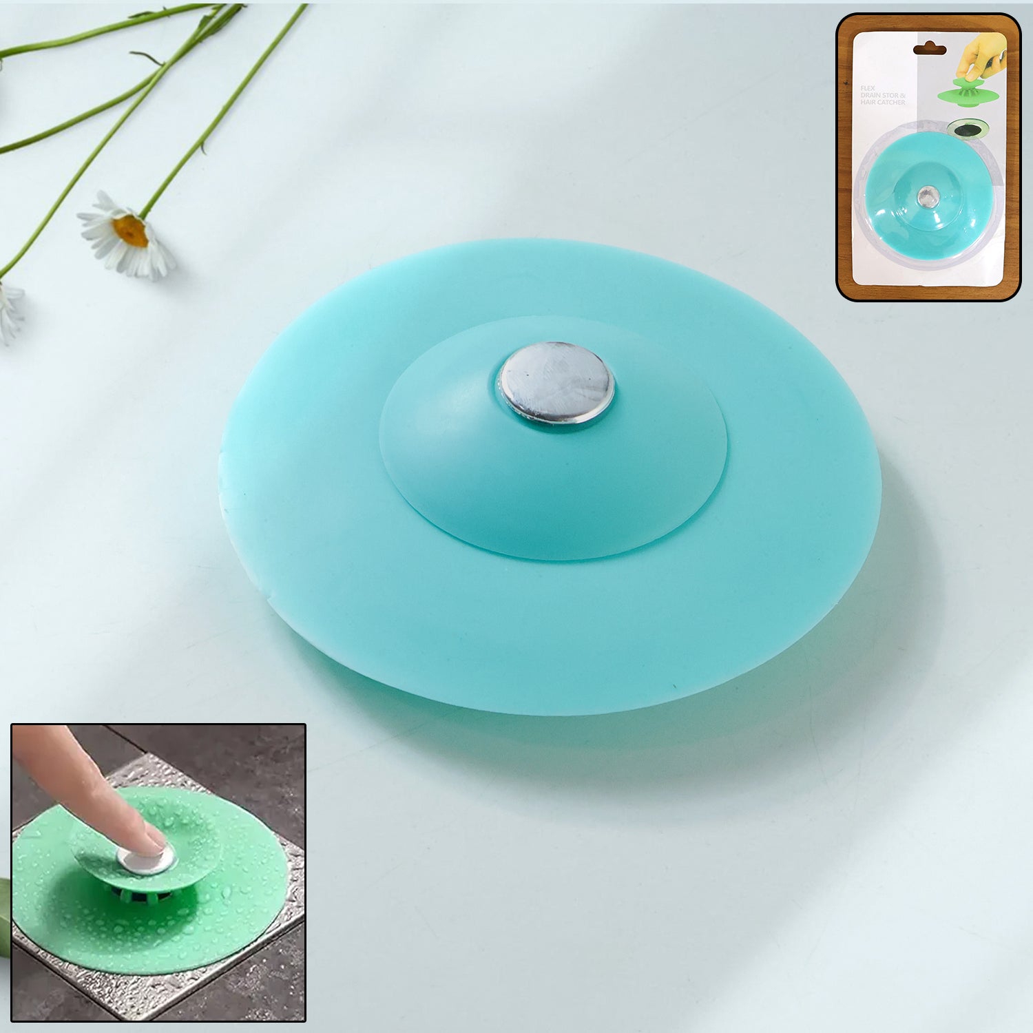 Flexible Silicone Sink Drain Cover  Hair Catcher Strainer (1 Pc)