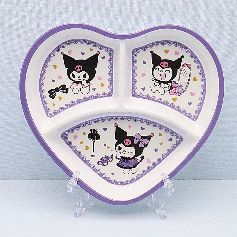Cute Cartoon Sanrios Kuromi Tableware Bowl Plate Cup Chopsticks Spoon A Set Fashion Imitation Porcelain Tableware Good-Looking