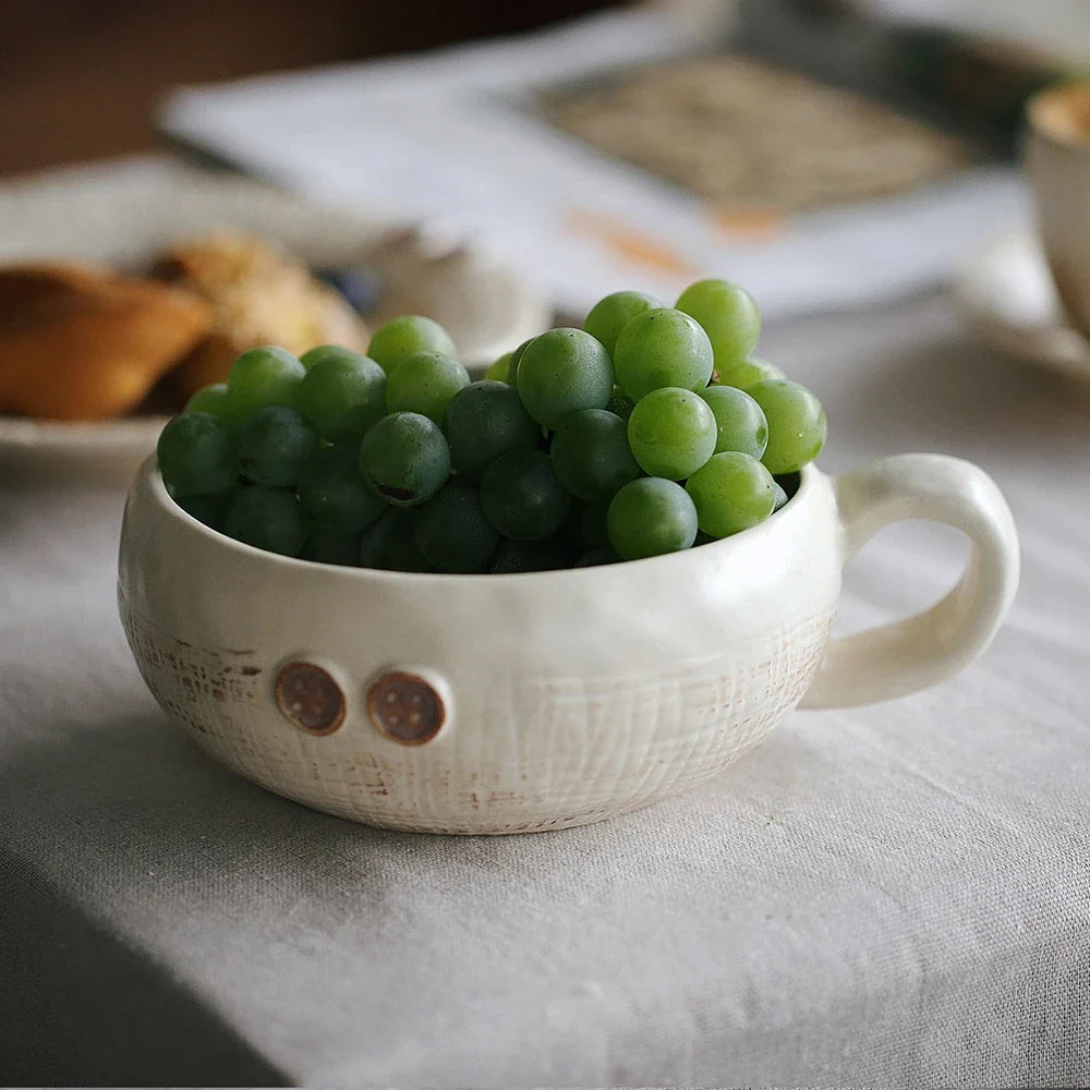 Creative Porcelain Bowl Vintage Hand-Made Button Relief Ceramic Homehold Dinnerware Fruit Vegetable Salad Bowls Kitchen Supplies