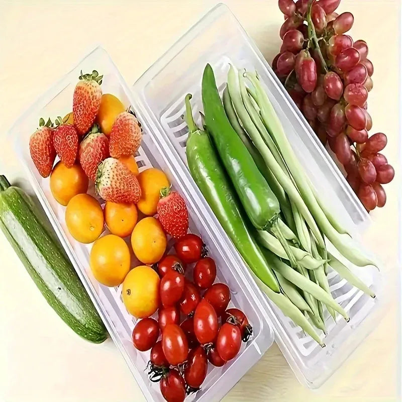 Airtight Food Storage Containers Set - Refrigerator Safe, Stackable, Detachable Drain Tray for Fresh Seafood, Fruits, Vegetables