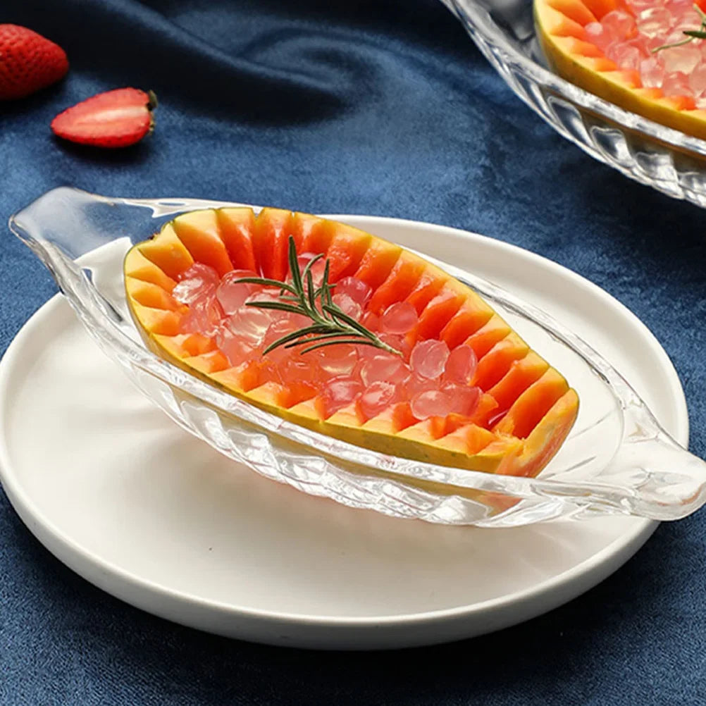 1pc Ice Cream Bowl Transparent Double-Ear Banana Bowl For Cold Drink Juice Dessert Salad Glass Tableware Household Serving
